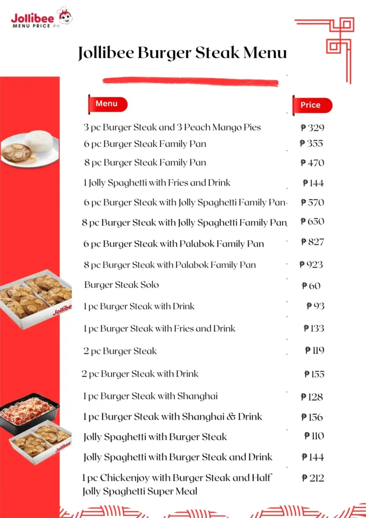 Jollibee burger steak menu