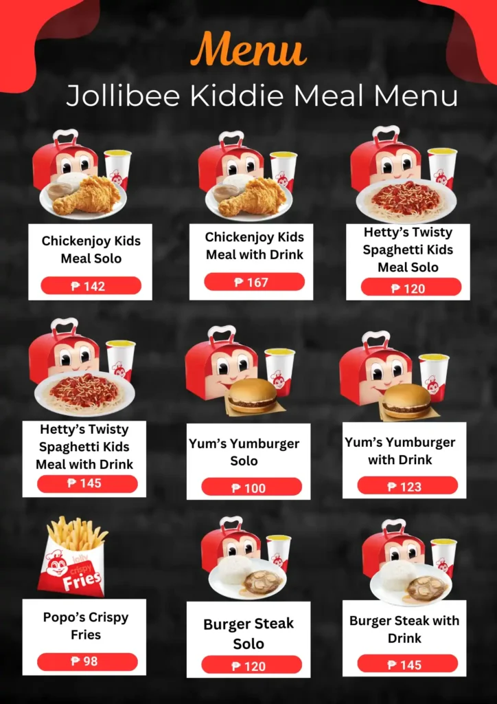 Jollibee kiddie meal menu